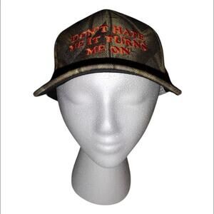 FanStar Camo Cap Trucker Hat "DON'T HATE ME IT TURNS ME ON" NWOT Hook & Loop